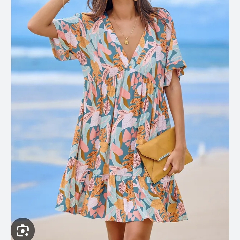 Cupshe Multicolor Tropical V-Neck Cover-Up Dress